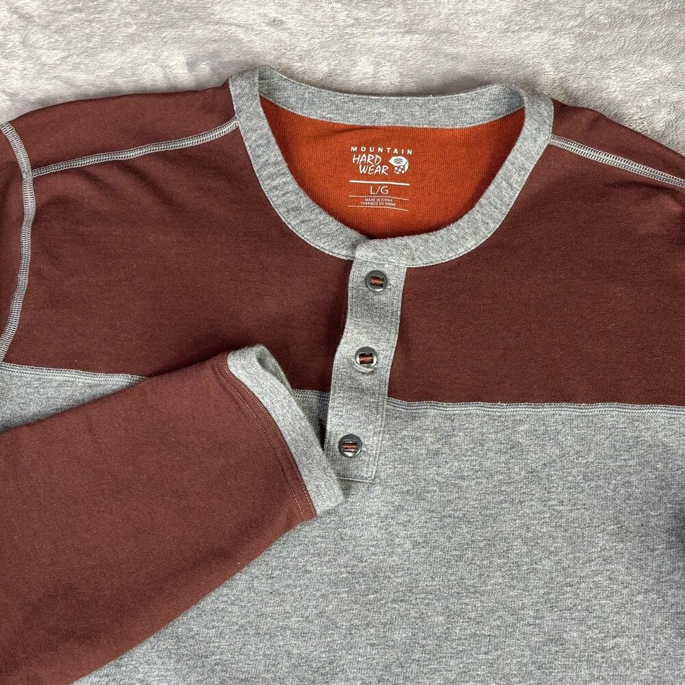 Mountain Hardwear Pullover Mens L‎ Gray Brown Colorblock Henley Button Sleeve